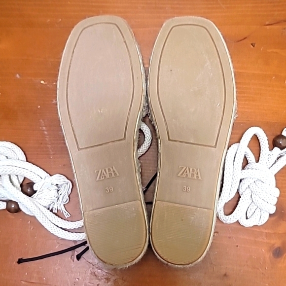 ZARA ESPADRILLES WOMEN'S TAN WOVEN JUTE SOLE ANKLE TIE SIZE 39 US 8.5 - Picture 7 of 8